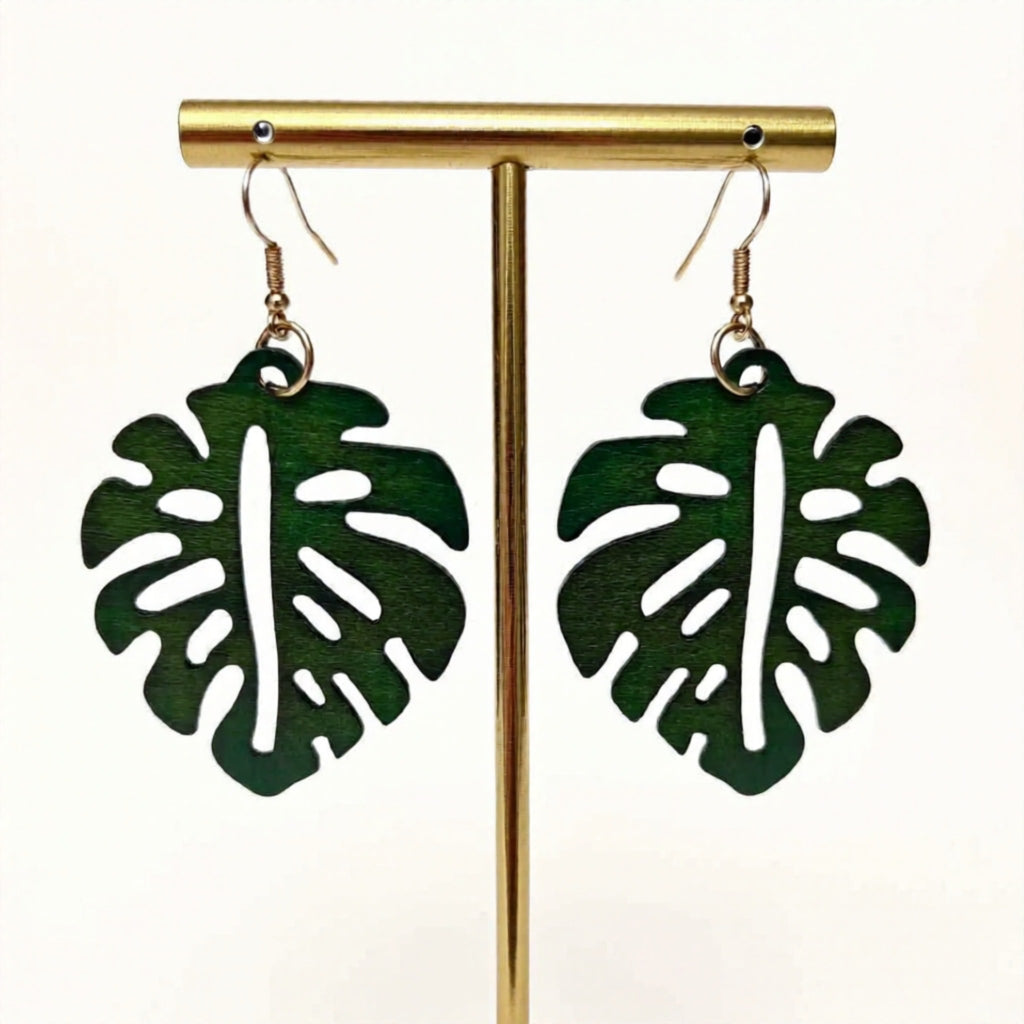 Monstera Green Earrings