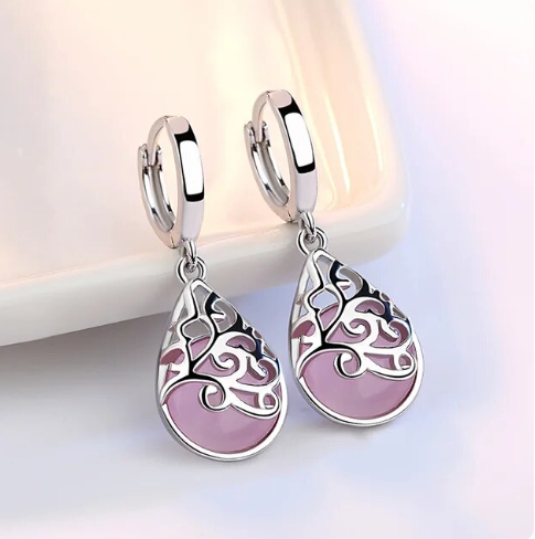 Sterling Silver Earrings and Pink Stone