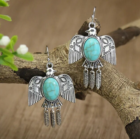 Alloy Eagle Earrings and Turquoise