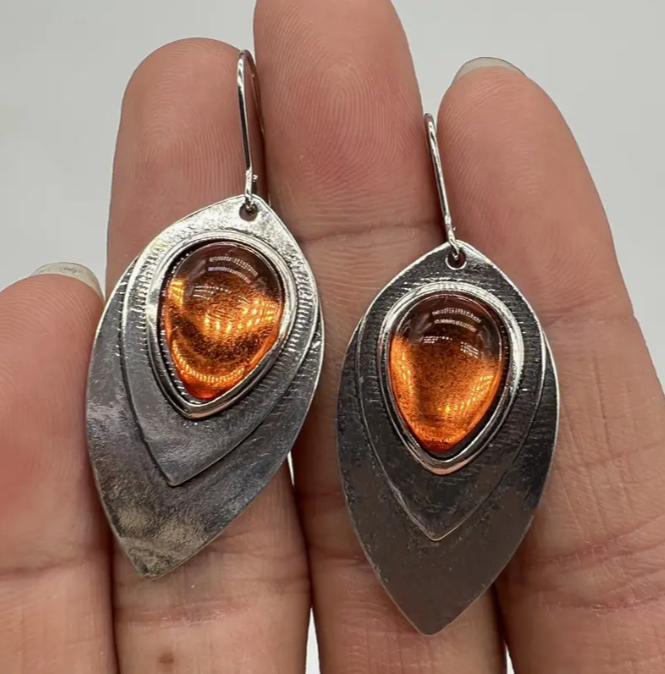 Tear Drop Amber Earrings