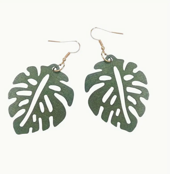 Monstera Green Earrings