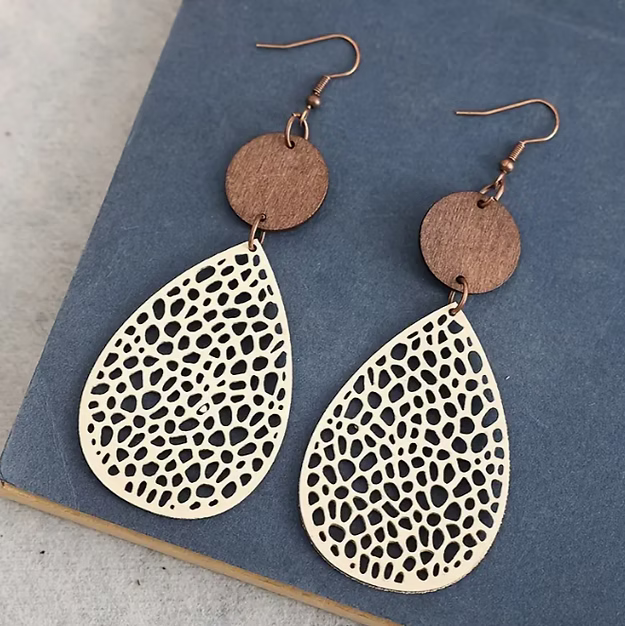 Wooden Teardrop Earrings