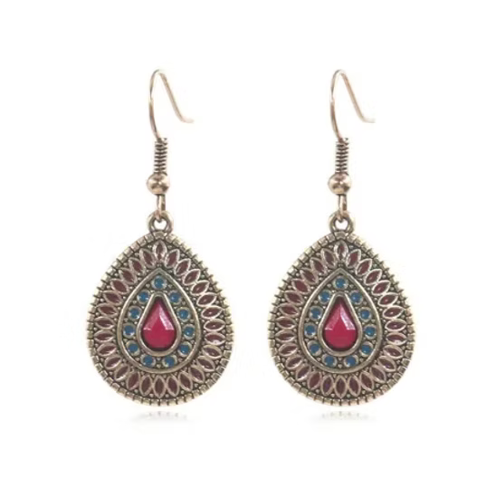 Boho Earrings Gold and Red