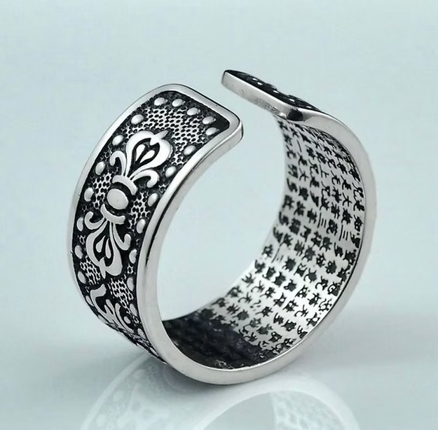 Buddhist Sterling Silver Ring Adjustable