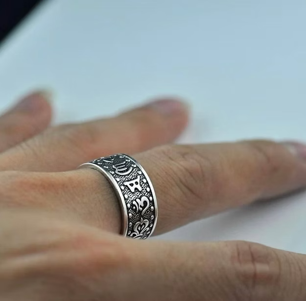 Buddhist Sterling Silver Ring Adjustable